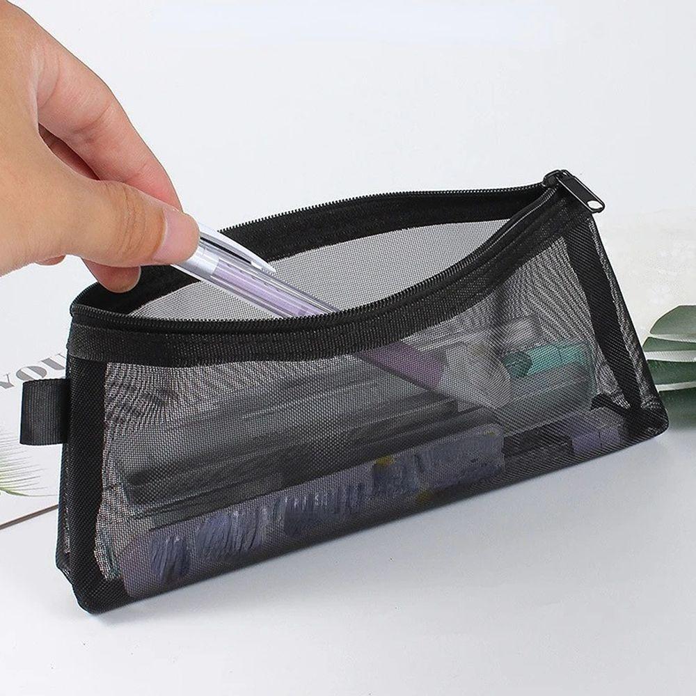 

Nylon Clear Stationery Bag Solid Color Mesh Cosmetic Storage Bag Unisex