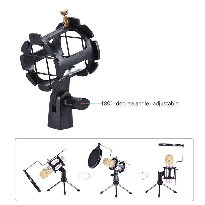 Nastavitelný stolní mikrofonní stojan Držák na stativ s klipem na mikrofon s dvojitou mřížkou Pop Filter