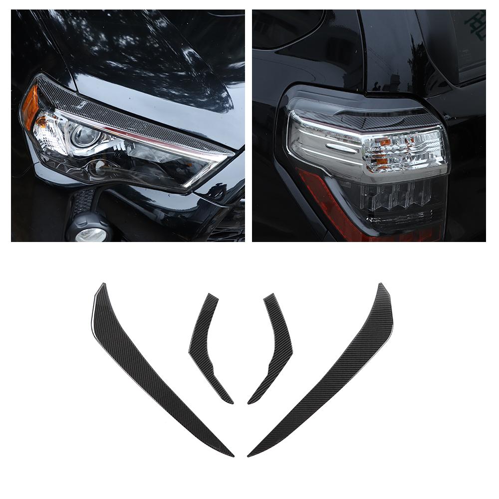 4x Front headlight Eyebrow Trim Cover Decal For 4Runner 2010+Carbon Fiber