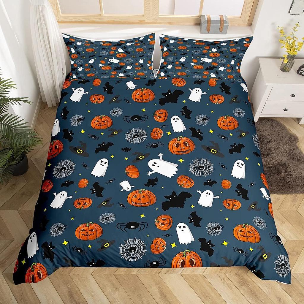 Cute Ghost Duvet Cover Twin King Halloween Bedding Set For Kids Girl Microfiber Horror Theme Comforter Cover With 2 Pillowcases