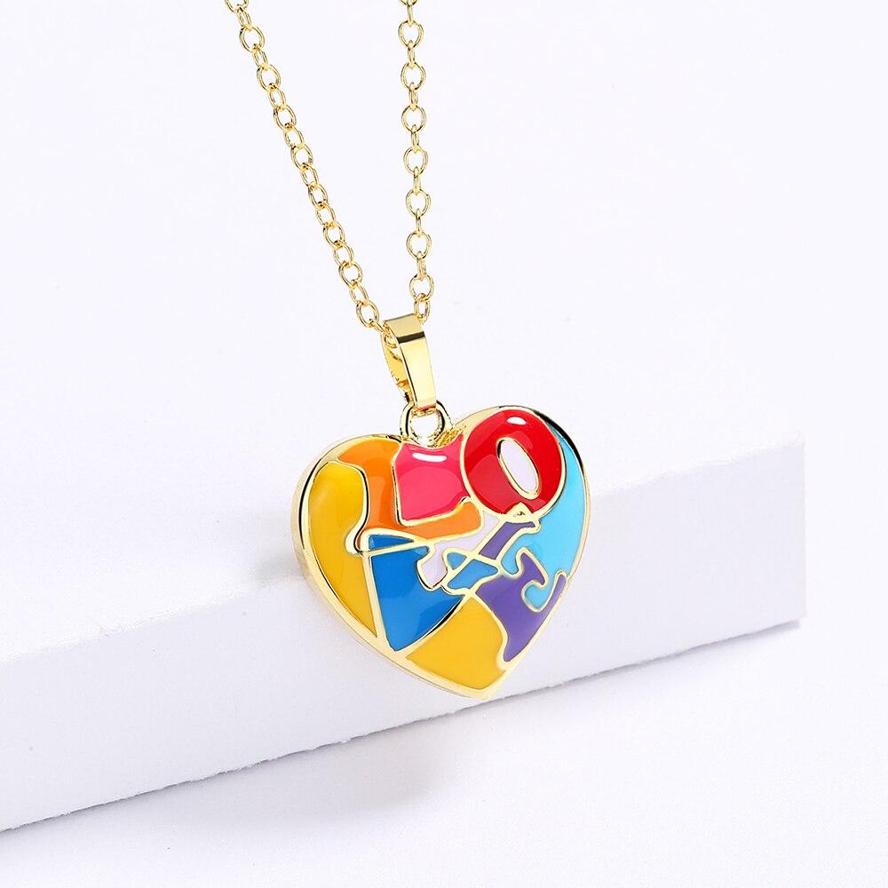 Exquisite Women's for Necklace Color Epoxy Love Heart Shape Pendant Necklace Handmade Enamel Necklace Women's Jewelry