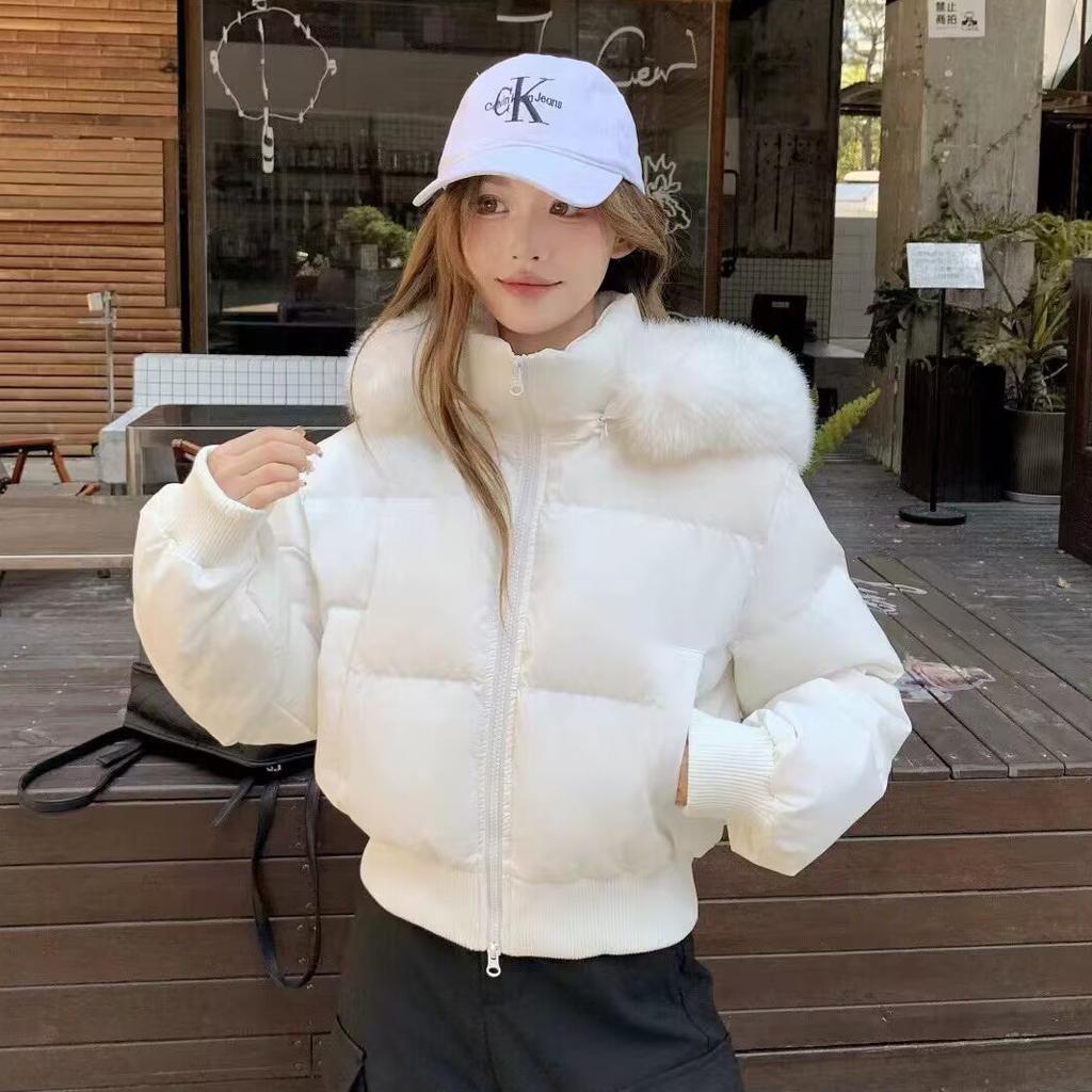 White duck down Korean version short down jacket for women's winter new big fur collar thickened warm small bread jacket