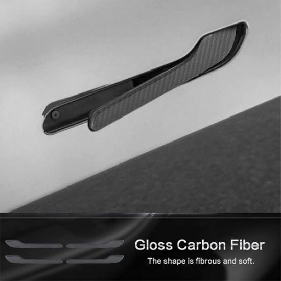 4pcs Carbon Fiber Side Door Handle Decor Trim Overlay Cover For Tesla Model 3 Y