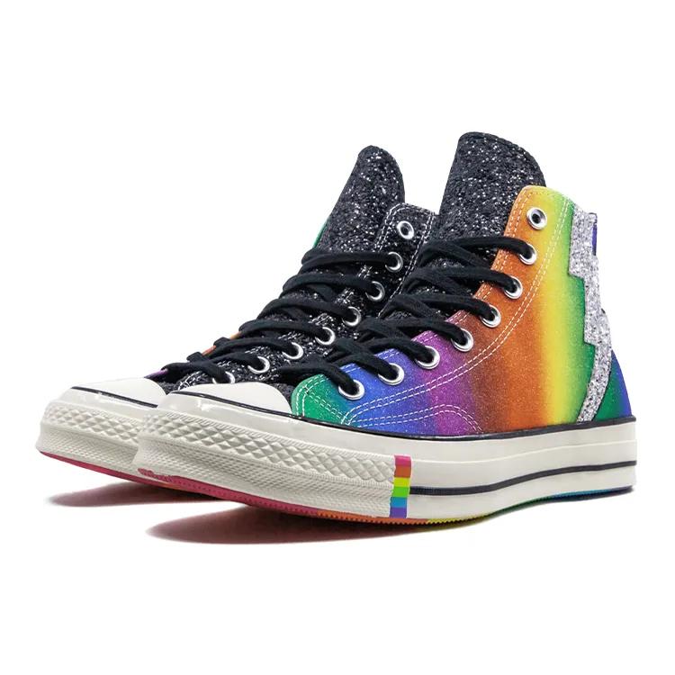 Converse Chuck 70 Hi 'Pride Shimmering Black Rainbow' (Unisex) Schwarze / Egret / Mehrfarbige Canvas-Schuhe 165713C