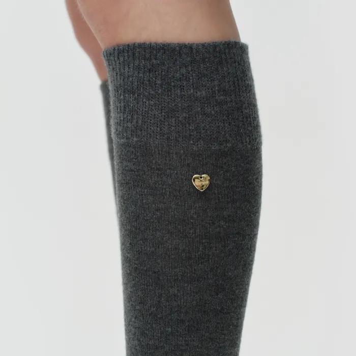 Heart Charm Wool Knee Socks - Charcoal