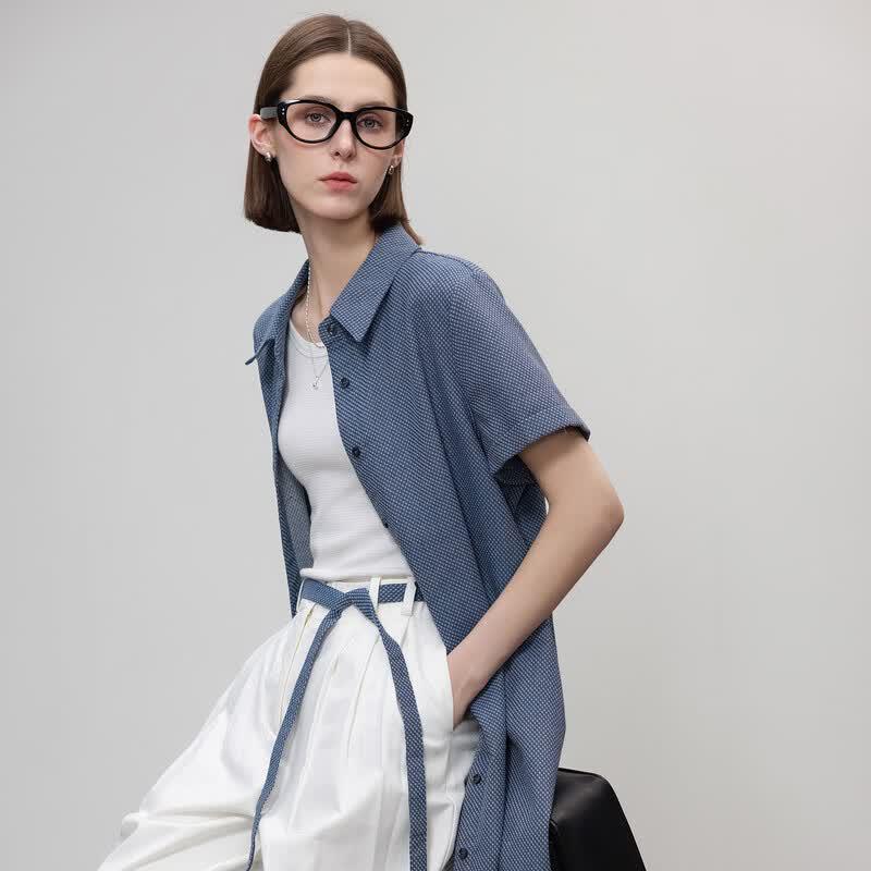 Demana Women s Summer Linen Blend Lapel Tie Straight Midi Dress XL