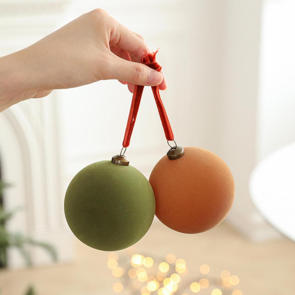 Set of 6 Christmas Tree Ornaments: 8cm Plastic Flocking Colored Balls