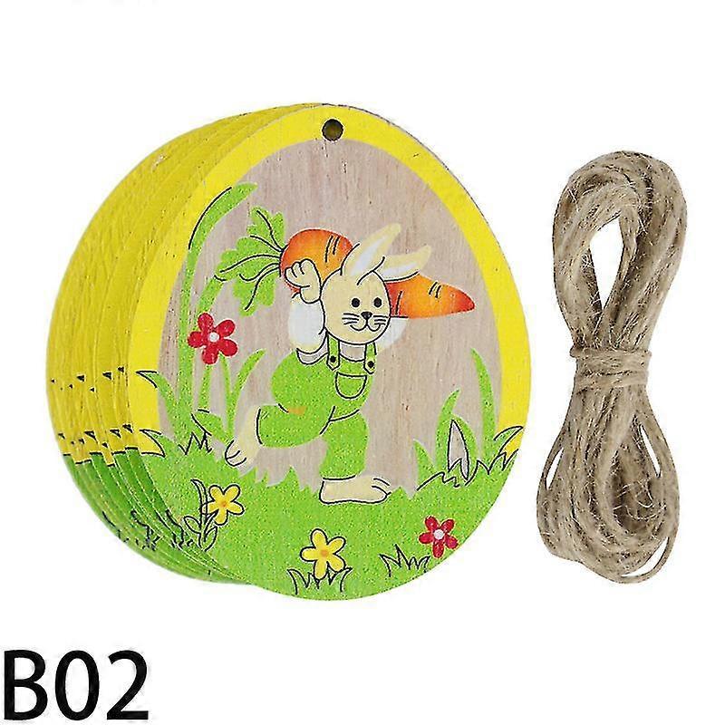 10pcs Wooden Easter Pendants Diy Painted Bunny Eggs Hanging Ornament Wood Slices For Home Decor Happy Easter Party Supplies Gift 25-26