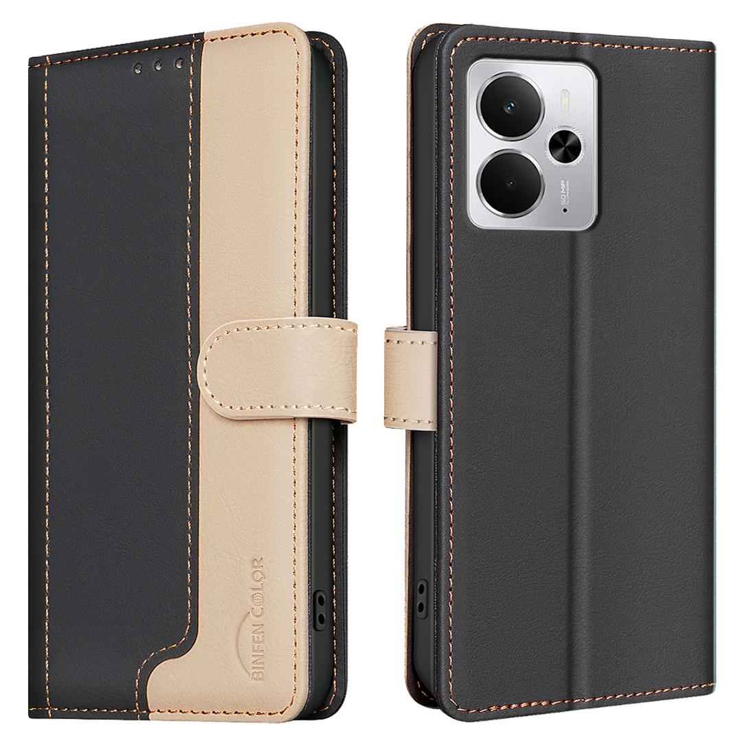 

BINFEN COLOR BF33 For Realme 14 5G Leather Case Splicing Color RFID Blocking Wallet Stand Phone Cover A
