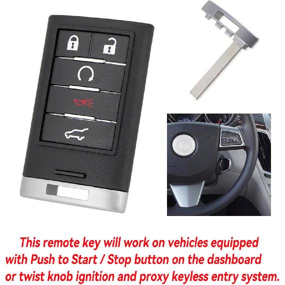 for Cadillac Key Fob Replacement Remote Key Fit for 2010 2011 2012 2013 2014 2015 Cadillac SRX SUV Keyless Entry Remote Fob with Blade NBG009768T