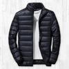 Lightweight Quilted Down Cotton Jacket for Men Stand Collar Long Sleeve Zipper Closure with Side Pockets