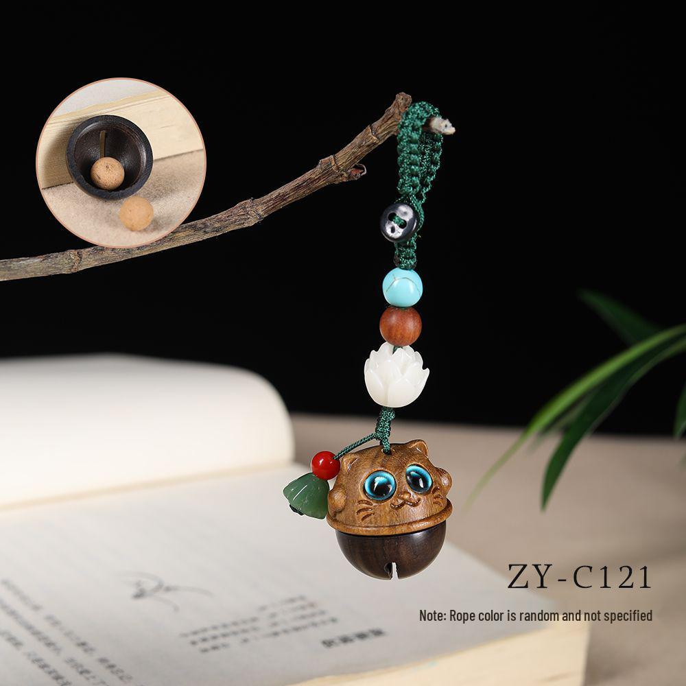 Handwoven Ebony Green Sandalwood Cat Bell Scented Sachet Keychain Diffuser Pendant