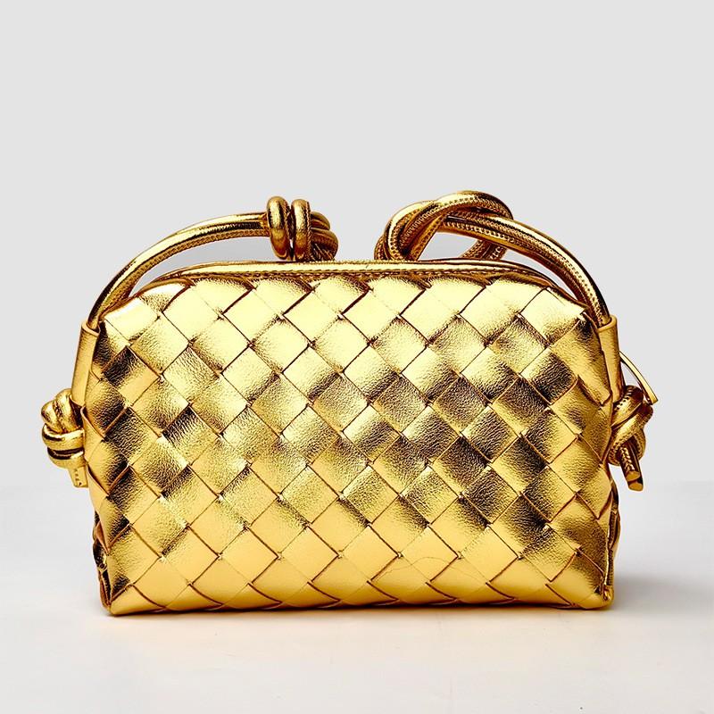 Womens Small Square Leather Crossbody Bag With Woven Detail Soft Genuine Cowhide Shoulder Phone Camera Daily Use