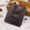 Head Layer Cowhide Wallet with Multiple Card Slots, Vegetable Tanned Leather Wallet, Pleated Retro Vertical Mini Wallet