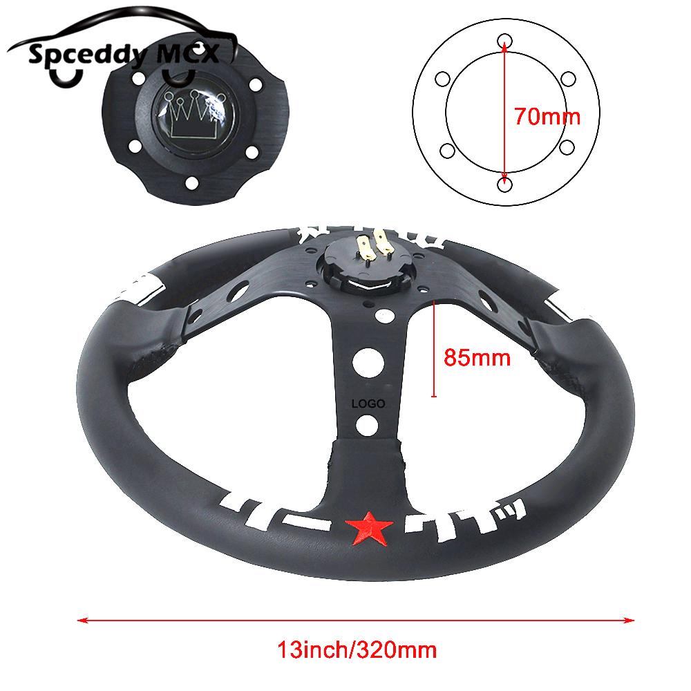 13inch 320mm JDM Classic Drift Racing Steering Wheel Real Leather Car Universal With Accessories 326Power