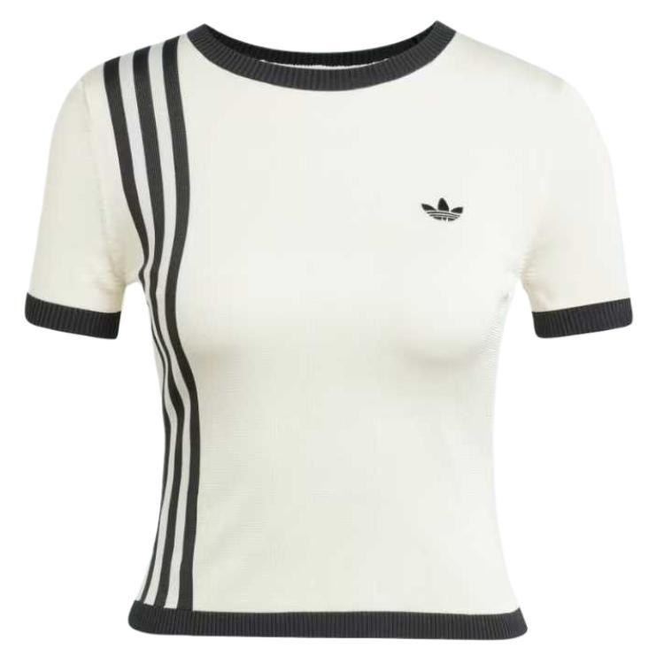(WMNS) adidas Knitted 3-Stripes Short T-Shirt Asia Sizing White Women s JJ0961 M