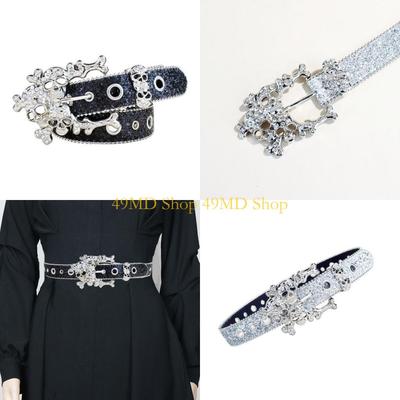 49MD Elegant Crystal Skull Buckle Belt for Women Punk PU Leather Glittering Sequins Designs for Western Cowgirls Lookings