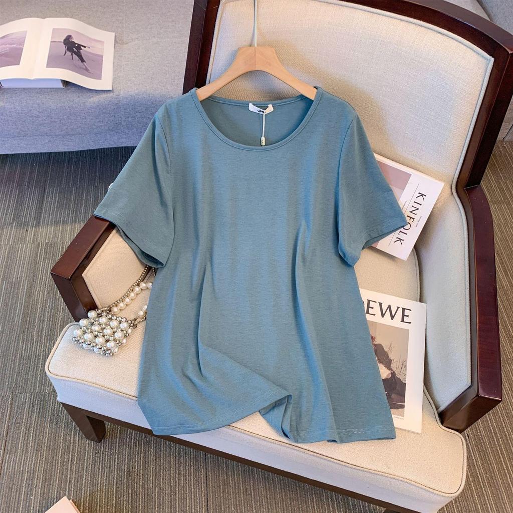 Deformation Strategy Plus Size Women's Loose Solid Color Slimming T-shirt - Short Sleeve Spring/Summer Top