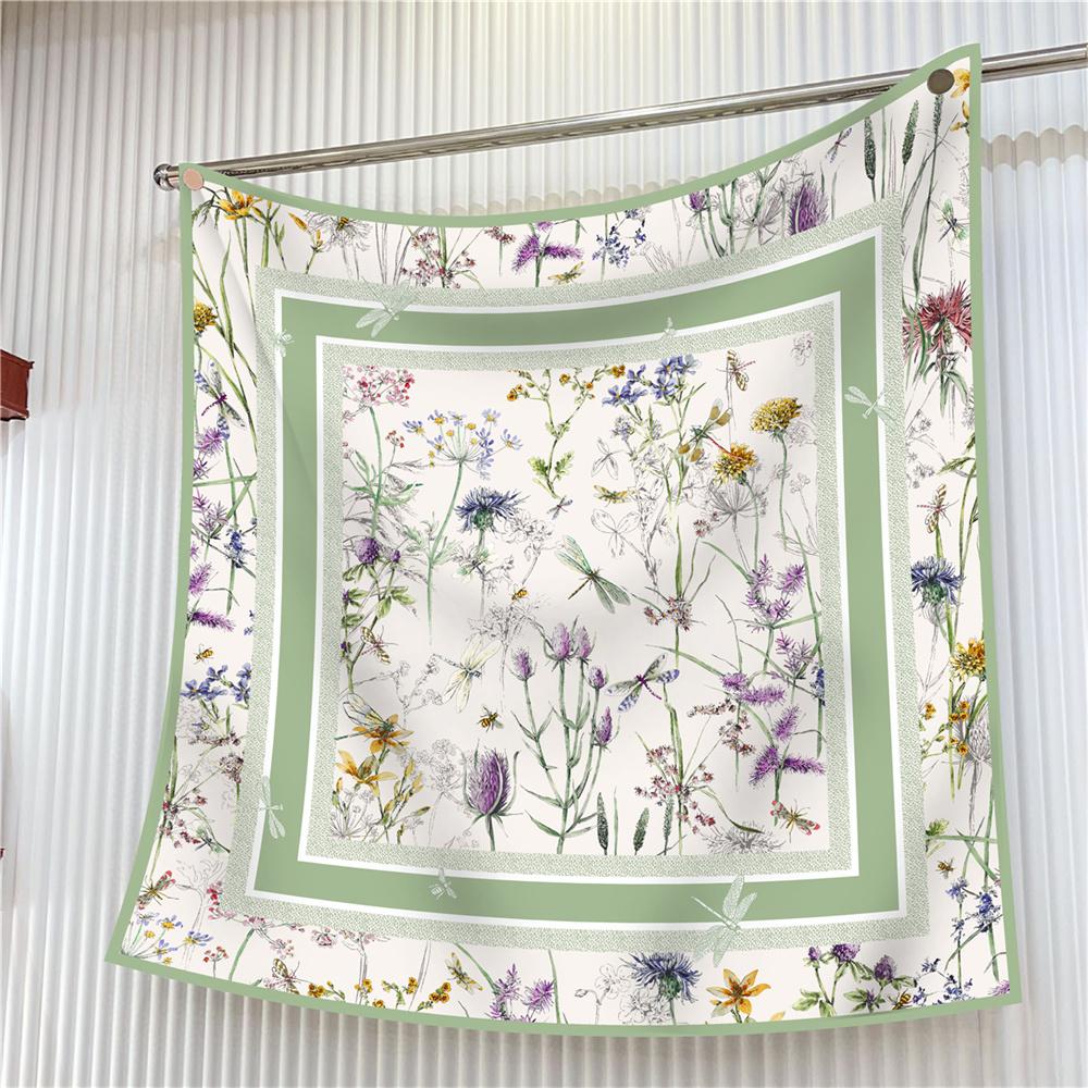 90Cm Square Scarf Women Fashion Floral Twill Silk Scarf Shawl Hijab Luxury Bandana Foulard Neckerchief Head Scarf For Lady