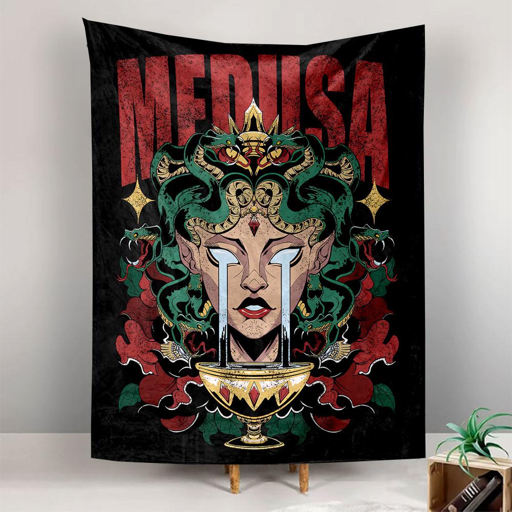 Medusa Tapestry Wall Hanging, Greek Mythology Snake Art, Dark Wall Decor for Bedroom Living Room Dorm