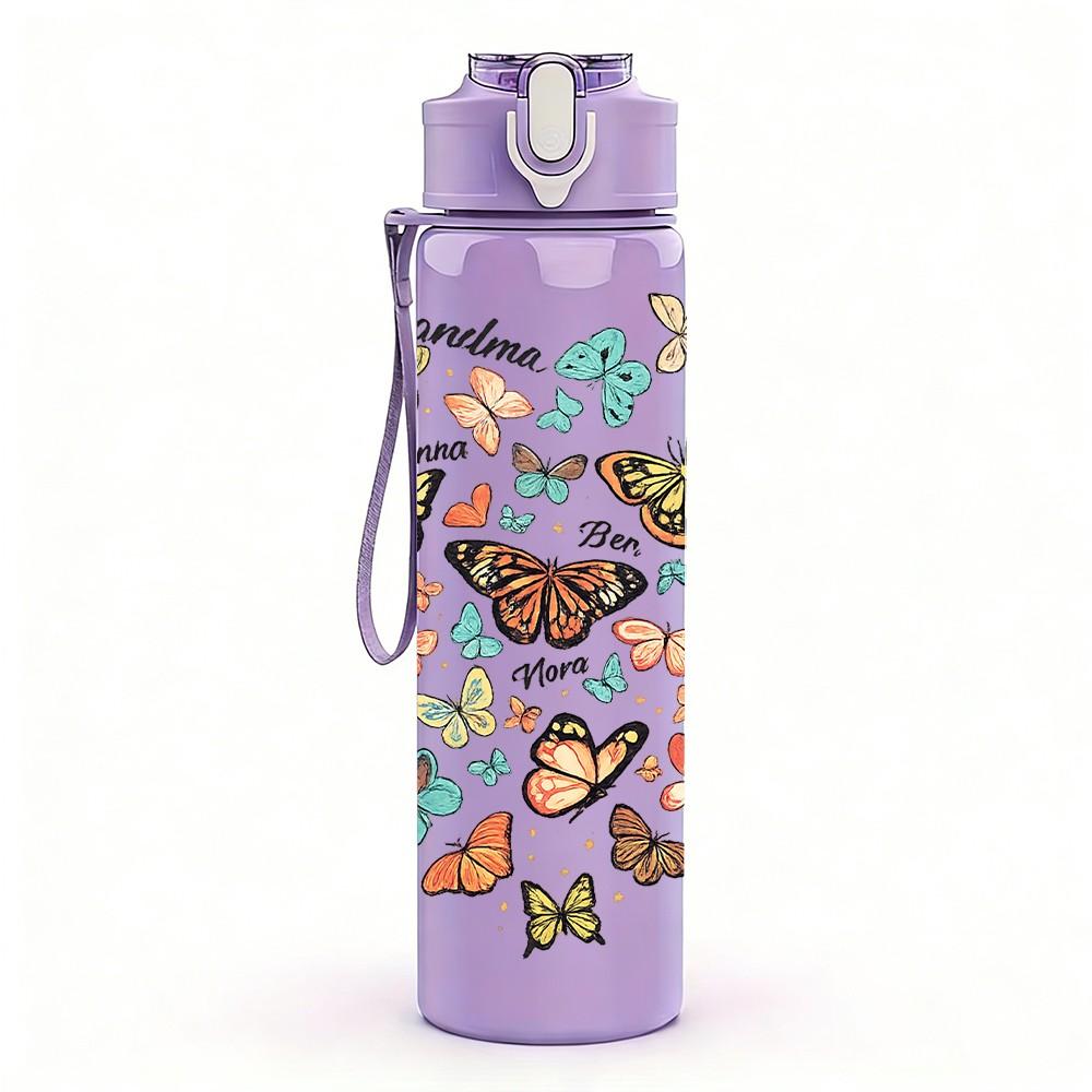 1PC Heart Shaped Mixed Butterfly Print 750ml Color Plastic Sports Water Bottle Leakproof Flip Straw Lid Suitable for Sports Office Home Use