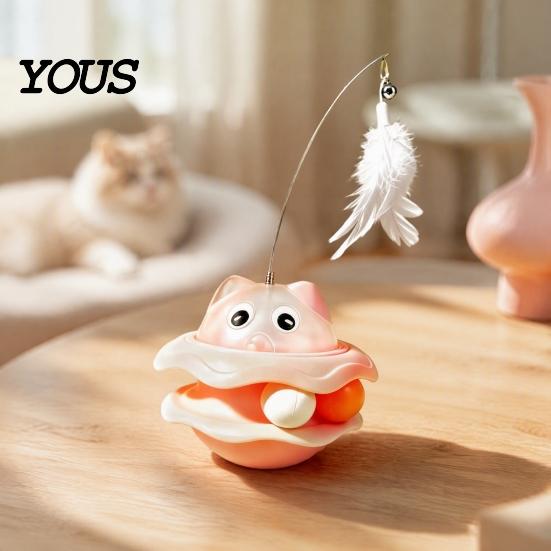 Removable Cat Training Toy Interactive with Auto Feather Wand And Track Ball for Indoor Cats, Puzzle Toys Cats Detachable Food Dispenser, Stable