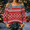 Women's Casual Christmas Print Off-Shoulder Long Sleeve Top