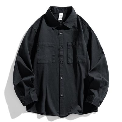 Spring New Men's Lapel Loose Korean Version Washed Shirt Cotton Sports Casual Long Sleeves