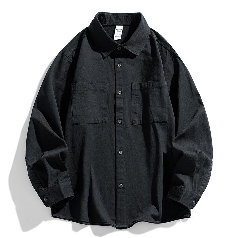 Spring New Men's Lapel Loose Korean Version Washed Shirt Cotton Sports Casual Long Sleeves