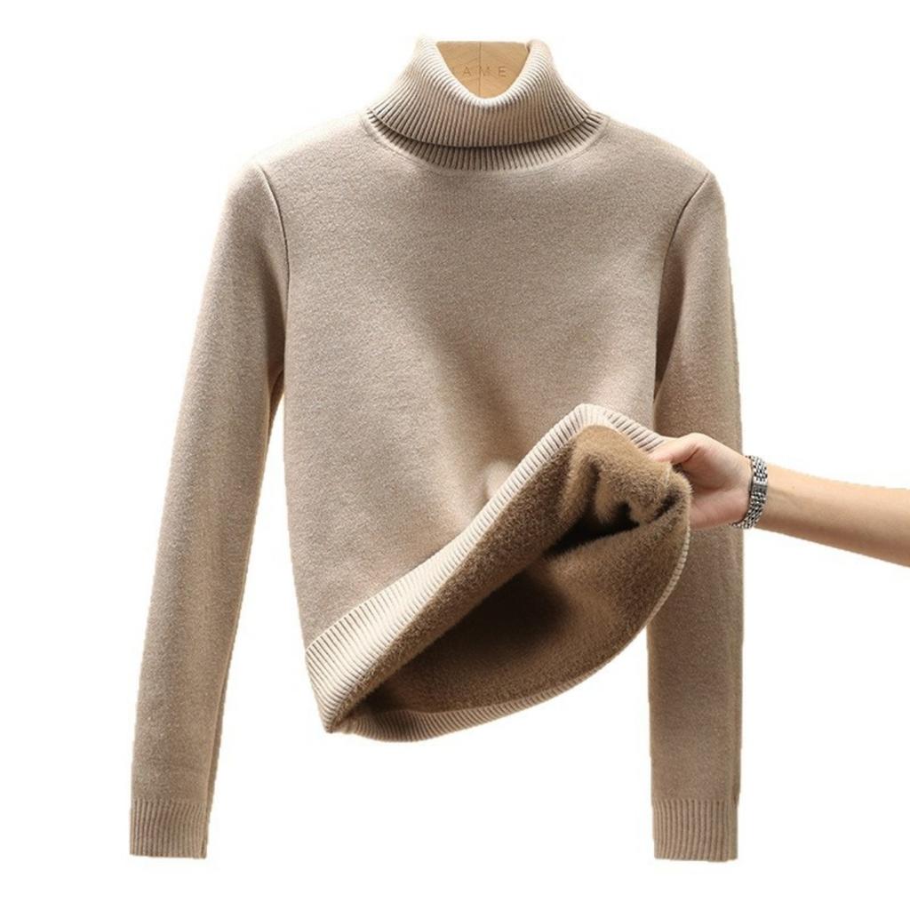 One Piece Velvet Fabric, High Neck Sweater for Women In Autumn and Winter, with Thickened Velvet Lining and A Base Knit Sweater