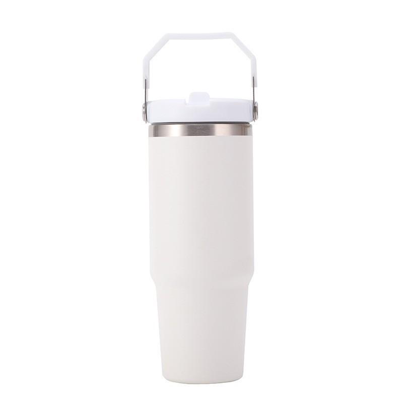 30oz Stainless Steel Travel Mug With Handle Straw Lid Vacuum Insulated Water Bottle Car Office Gym