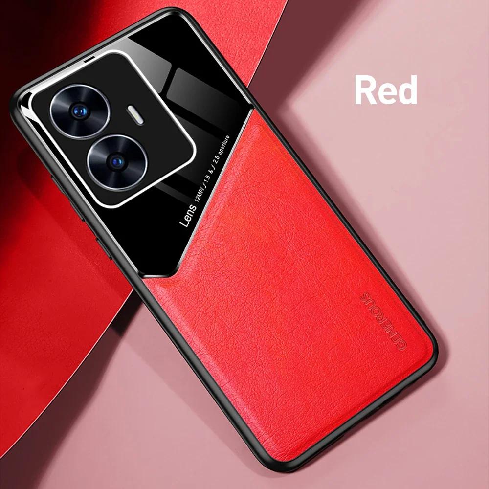 

Чехол с текстурой кожи для Realme C67 C65 C63 4G C61, чехол с магнитной автомобильной подставкой, Capa Coque Fundas Realme C61 красный