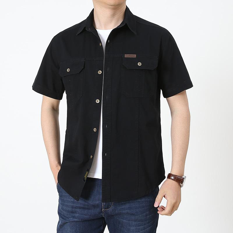 

Летняя военная рубашка с короткими рукавами, мужская рабочая одежда, хлопковая рубашка-карго, уличная свободная мужская рубашка, бесплатная глажка XXL