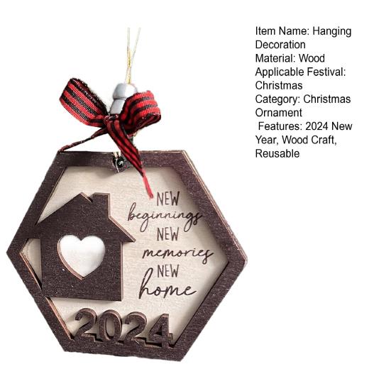 2024 New Year New New Hanging Decoration New Beginning Memories Home Bowknot Wood Craft Reusable