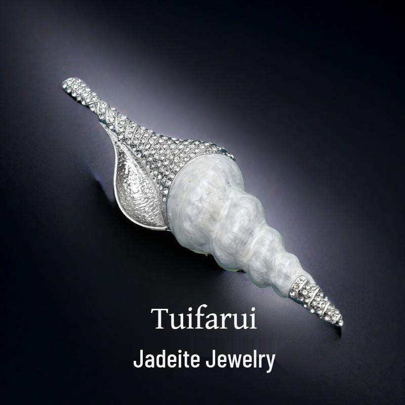 

Vintage Retro Elegant Full Diamond Enamel Conch Brooch