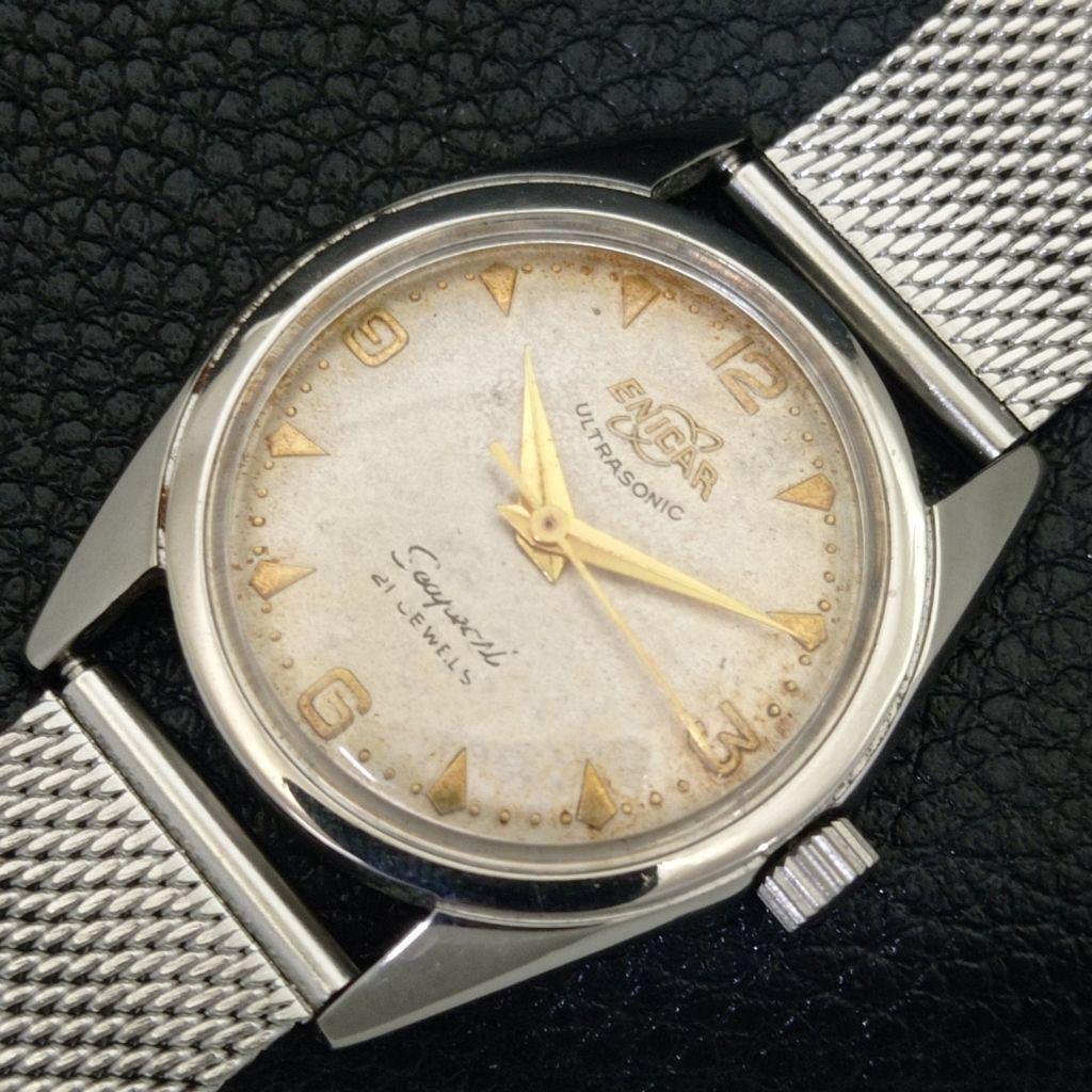 Enicar ULTRASCHALL-HANDAUFZUG SCHWEIZER HERREN VINTAGE ORIGINALES ZIFFERBLATT UHR a703793-1