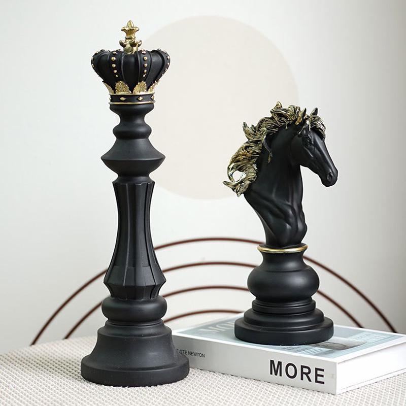 Nordic Black & White Chess Figurine Decorations – Resin Home Display Ornaments