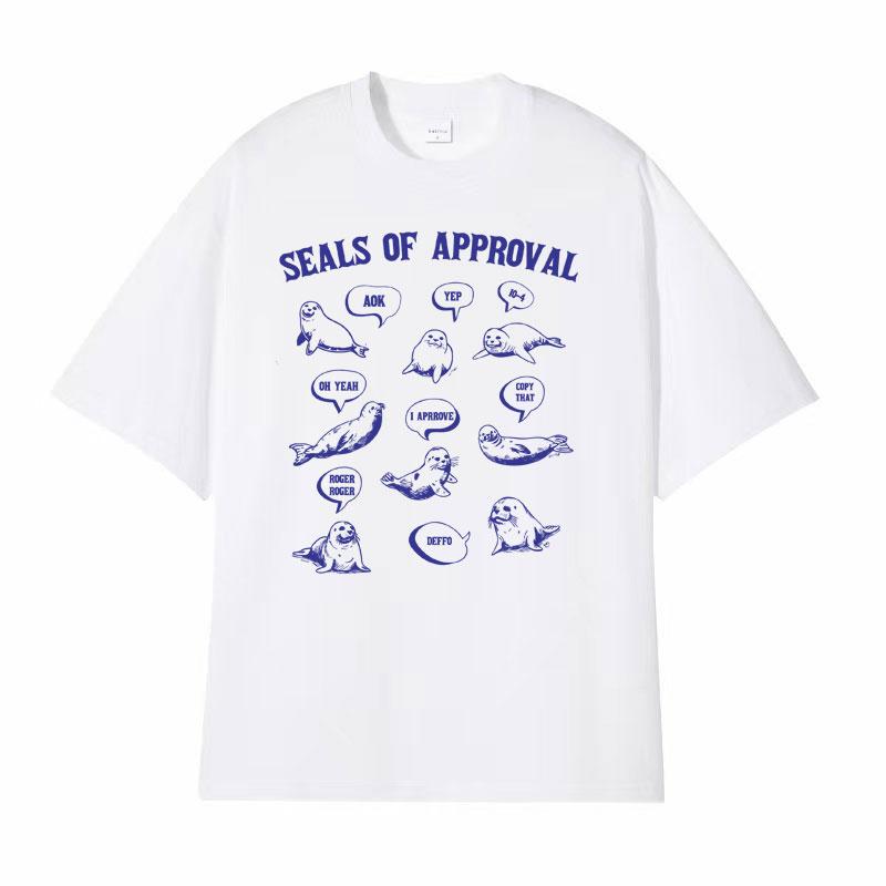 Seals of Approval Lustiges Meme Retro T-Shirt für Männer Frauen Mode Ästhetisch 90er Jahre T-Shirts Lässig Baumwolle Rundhals Kurzarm T-Shirt