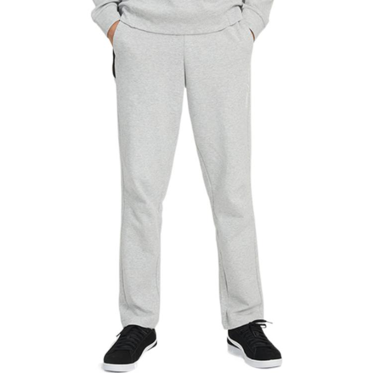 PUMA Solid Color Drawstring Elastic Casual Pants With Brand Logo Print Men Bottoms Grey 672406-04