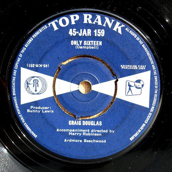 7inch Record CRAIG DOUGLAS - Only Sixteen 45JAR159 TOP RANK 1959 UK Rock Used