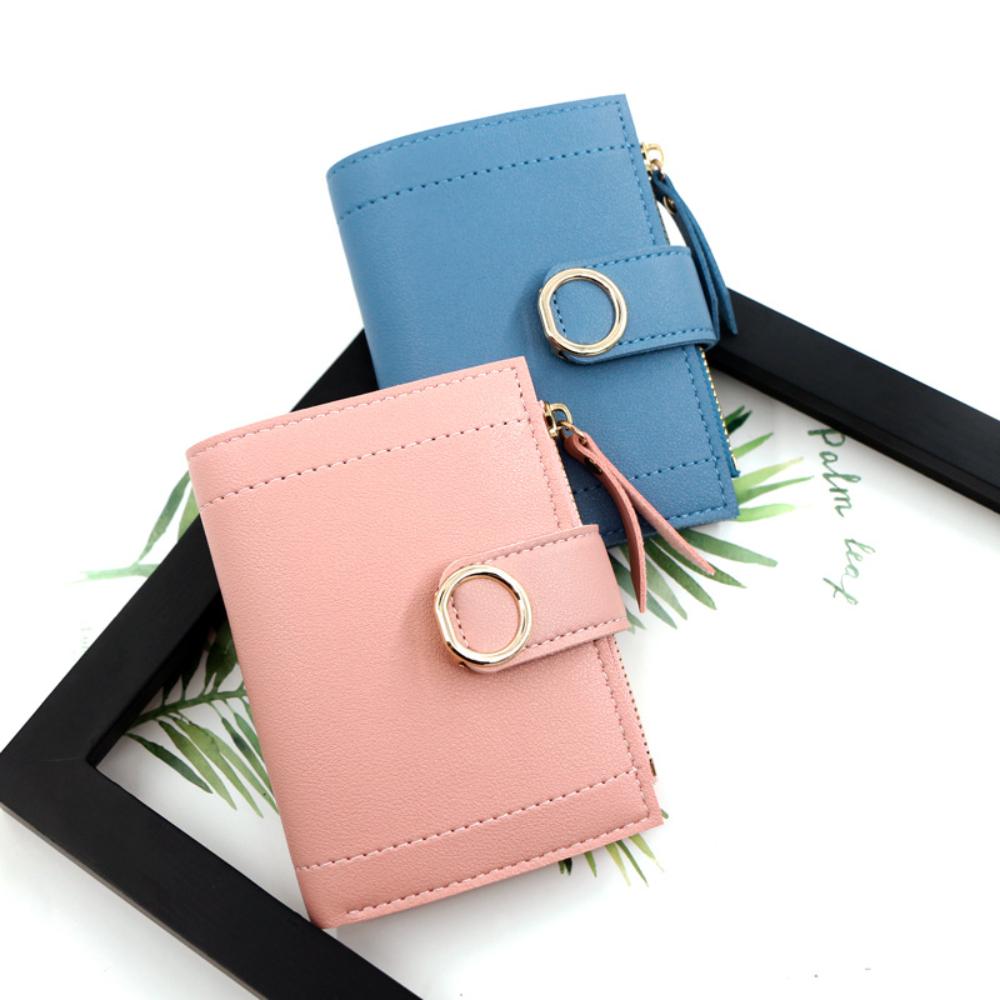 A new type of short zipper wallet with a buckle, a fresh and artistic small square coin purse for women
