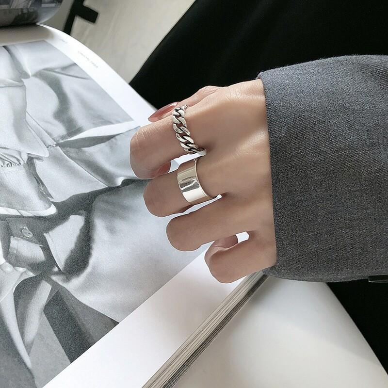 925 Sterling Silver Adjustable Rings for Women Korean Simple Punk Chain Ring Set Statement Hip Hop Fine Jewelry
