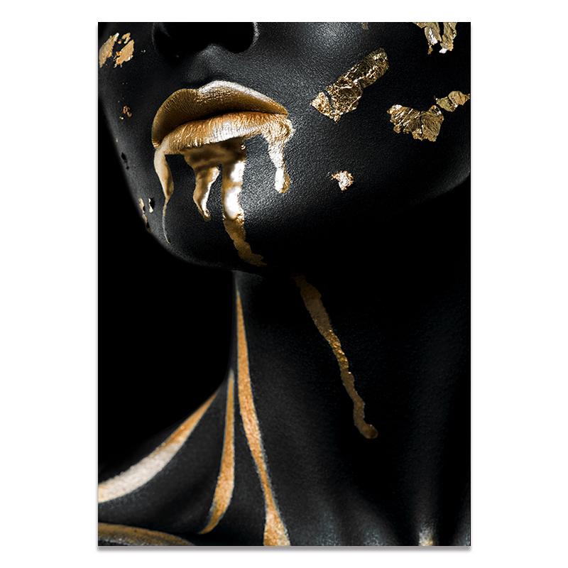 Frumoasă femeie neagră și aurie pictură pe pânză modă poster de artă africană Cuadros imprimare artă de perete pentru decorarea camerei de zi