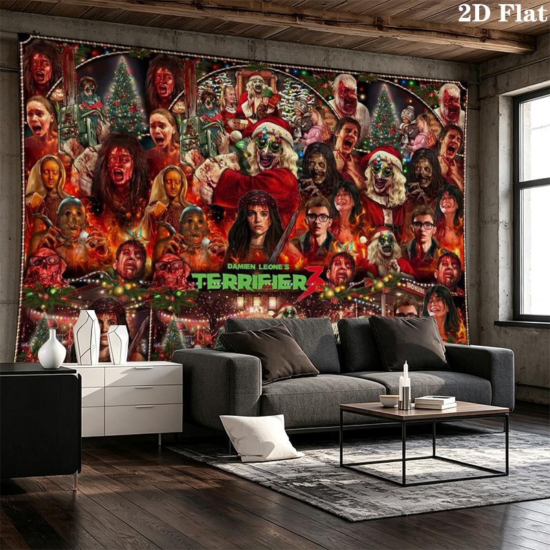 Terrifier Horror Wall Tapestry Aesthetic Wall Hanging Printed Fabric Blanket Decorative Tapestries for Bedroom Living Room Home Decor