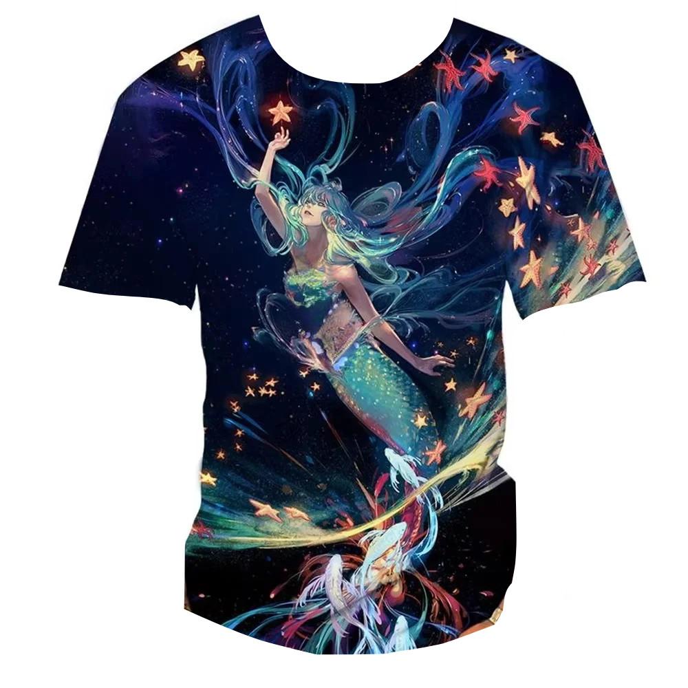 Colorful Vertigo Mermaid 3D Print Kids Short Sleeve Tee O Neck Daily Play Outdoor Relaxed Basic Top