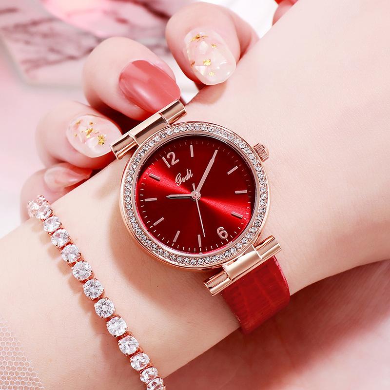 Same Versatile Fashion Casual Belt Watch Rhinestone Student Waterproof Quartz Watch