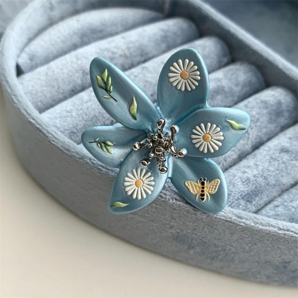 Open Ring Enamel Flower Ring Daisy Irregular Enamel Ring Personality Heart Ring  Gift