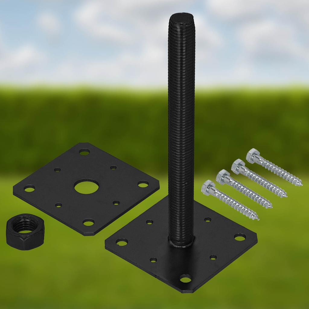 Kotarbau® Post Base Screw-In Anchor Adjustable Steel For Gazebos Shelters Thread M24 Anthracite 110 X 252 Mm Set Of 2