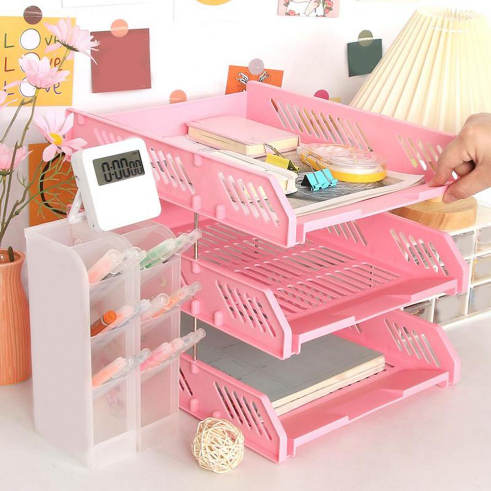 File Box Organizer Easy Storage Container 3 Tier Stackable Letter Tray Desk Paper Organizer Plastic File Document Storage Rack