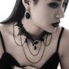 Gothic Dark Gem Water Drop Fringed Necklace Female, Sweet Cool Black Lace Collar Choker